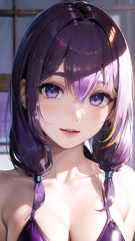 Hatsune Miku,The bikini area is small,sexly,Bikini white,The body is thin,Small breasts,Age 25,Beautiful whole body style,(masterpiece, Highest quality, Beautiful quality),(Hair color is light purple:2.0),Sexy body,Beautiful eyes drawn in detail,