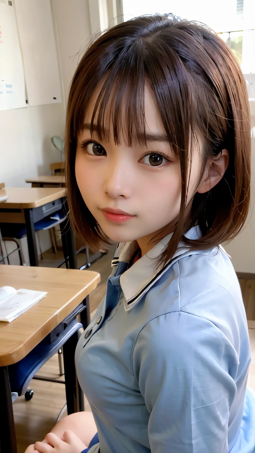 Highest quality, masterpiece, 1 girl, 14~18-year-old, Beautiful Face, Realistic, High resolution,School, Student Uniform,sexy