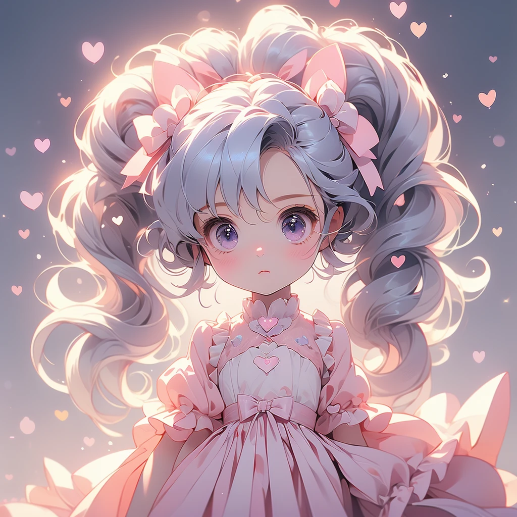 (pastel:1.2)、(Chibi Girl:1.3)、(Highest quality、8k、Super detailed、Real: 1.2)、Ezvian everywhere、Long twin tails、Bow and Bow、Heart Eyes、Fluffy dress、Glaring look、sing、Fluffy Robot_Floating、Hold Fluffy Light、original、Square Background、Colorful gradient