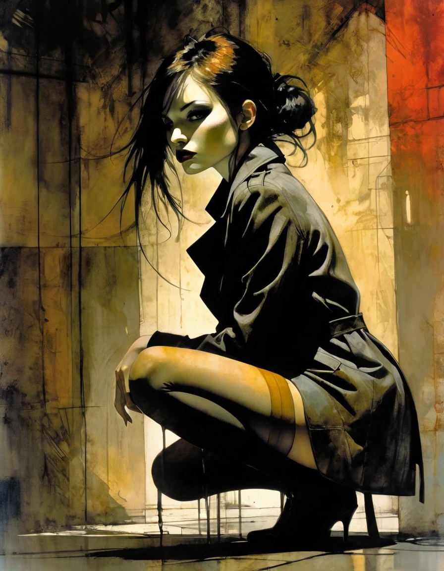 VtmArt, painting of a woman sitting on a couch, <lora:VtmArt:1.5>, at night