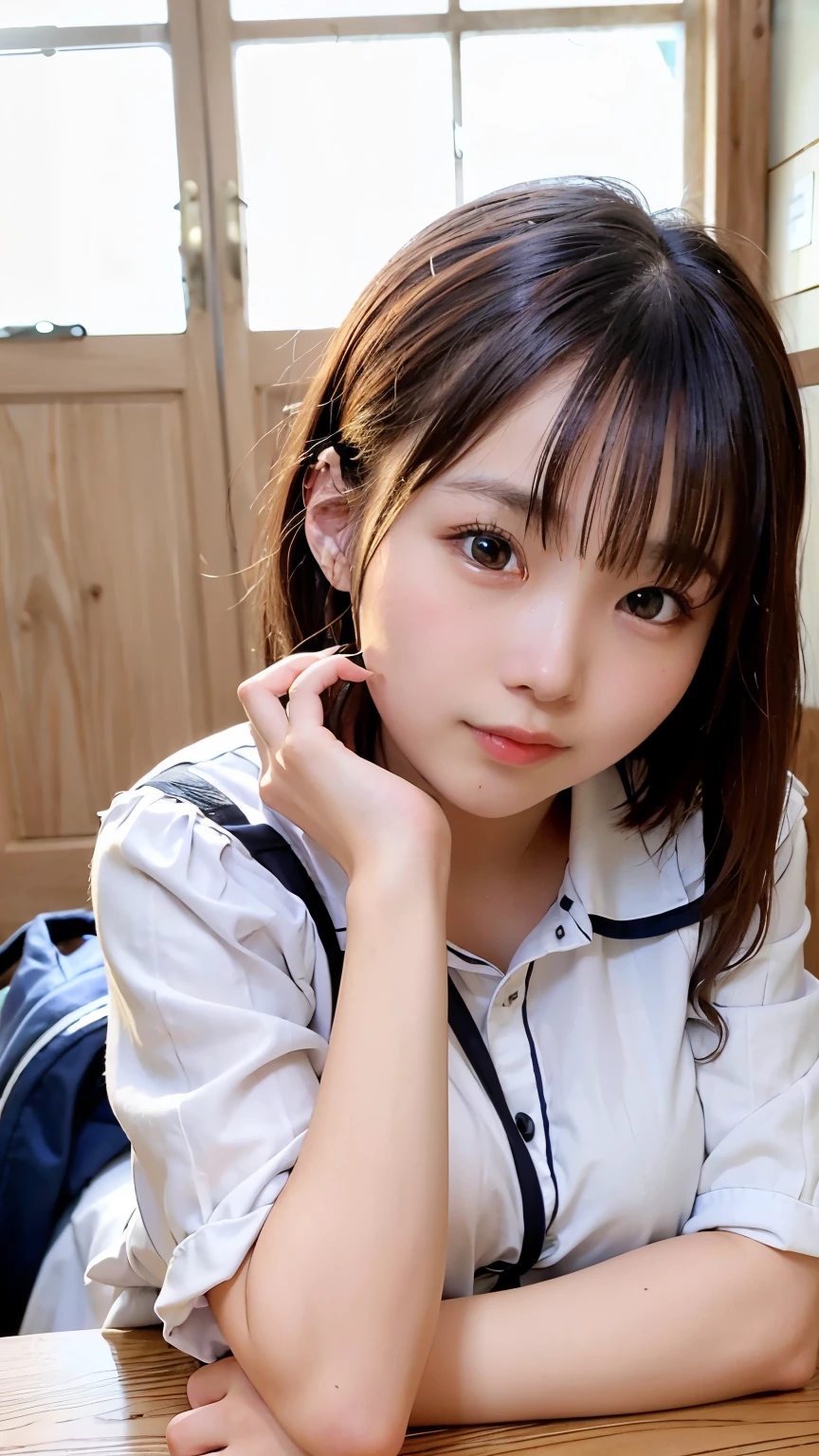 Highest quality, masterpiece, 1 girl, 14~18-year-old, Beautiful Face, Realistic, High resolution,School, Student Uniform,sexy
