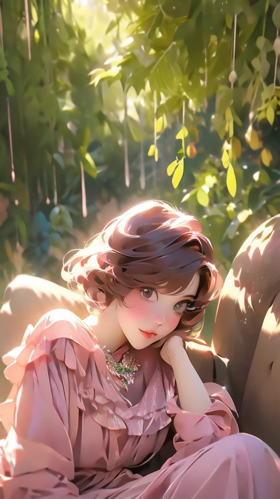 sitting, wariza, from above, spring clothes, light green floral print dress, pumps, Lots of colorful tulips, flower fields, warm atmosphere, rays of light from trees, backlit, profile
upper body, twinkle smile, 1girl, solo, ars old, detailed beautiful face and eyes, brown eyes, (flat breasts:1.3), (very short hair:1.2), (bangs:1.2), (brown pink hair:1.2), hair fluttering, (well-proportioned body:1.2), (dynamic angle:1.3)
(masterpiece:1.2) , (best quality:1.2) , (ultra-detailed:1.2), more prism, vibrant color, ,hair over eyes, hair over one eye