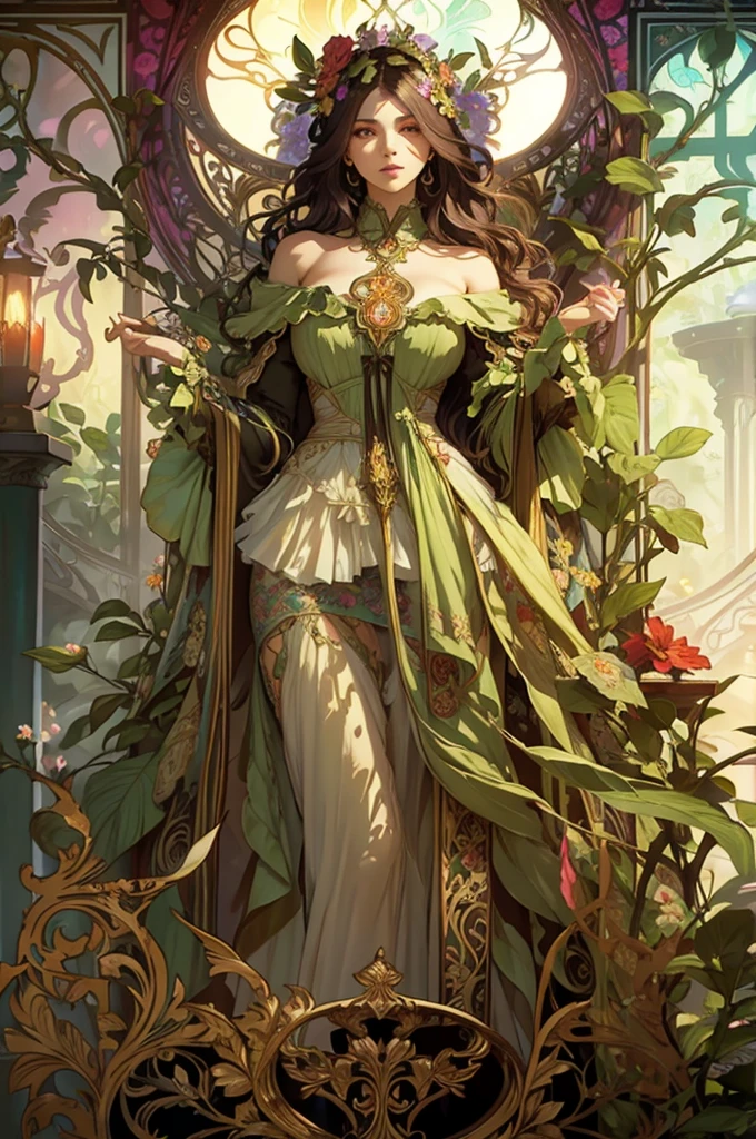A lush garden, intricate floral patterns, detailed petals, vibrant colors,
art nouveau style, Alfons Mucha inspired,
a Vampire Girl,
photorealistic, 8k, best quality, masterpiece,