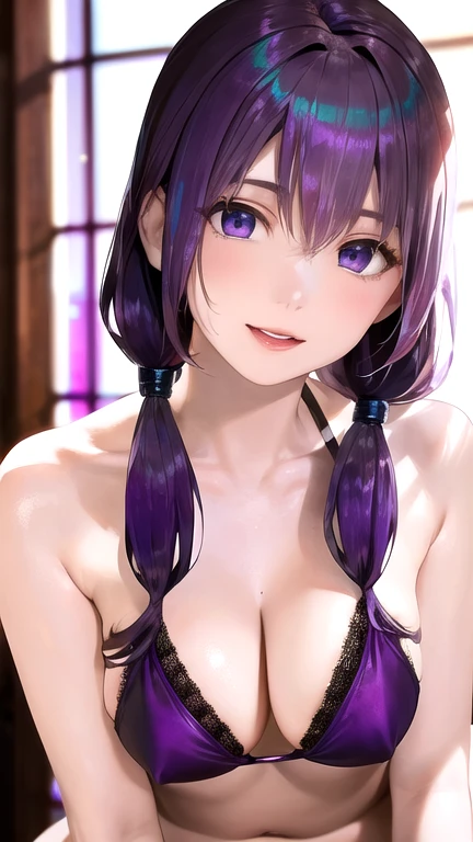 The bikini area is small,sexly,Bikini white,The body is thin,Small breasts,Age 25,Beautiful whole body style,Hatsune Miku,(masterpiece, Highest quality, Beautiful quality),(Hair color is light purple:2.0),Sexy body,Beautiful eyes drawn in detail