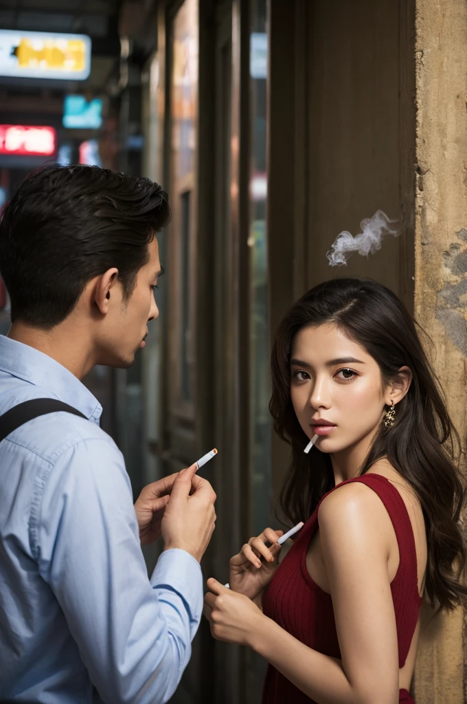 Men and women smoking cigarettes