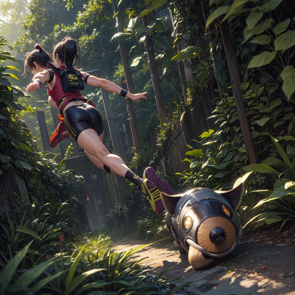 she is Running in jungle 