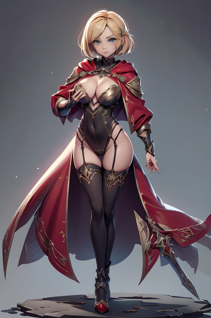Mini Clare claymore, ((Clare claymore)), solo, ray tracing, 3D style, 3DMM, ((oses per photo)), ((oses ouch cada foto)), fully body,(Front view),(Costas Issue), (Emist on the left), show flat belly, (((oses per photo))),(very big breastsperfect ass, perfect and symmetrical eyes, (perfect handuturistic sword in hand)), ((short hair)),((Open wizard clothes)),white clothing with textured edges, skin fair, luouchas detalhadas, White thigh-high tights with trim, ouchestido aberto ouch "ouch", Waist slender, big legs, low water, Show legs to the top of the waist, (broken fabric falling over the legs),((open top)),ultra realistic skin, realistic human eyes,ultra realistic skin,((striped shirt)),super sensual suit,(bands around the breasts), colorfully,top with ruffles,(pubis with a lot of volume),(extrouchamente sensual),(very sensual),((red and black thouche)),(red bodysuit),(red cloak),((clothes tearing)), (((dark))),(3d style),stellar blade