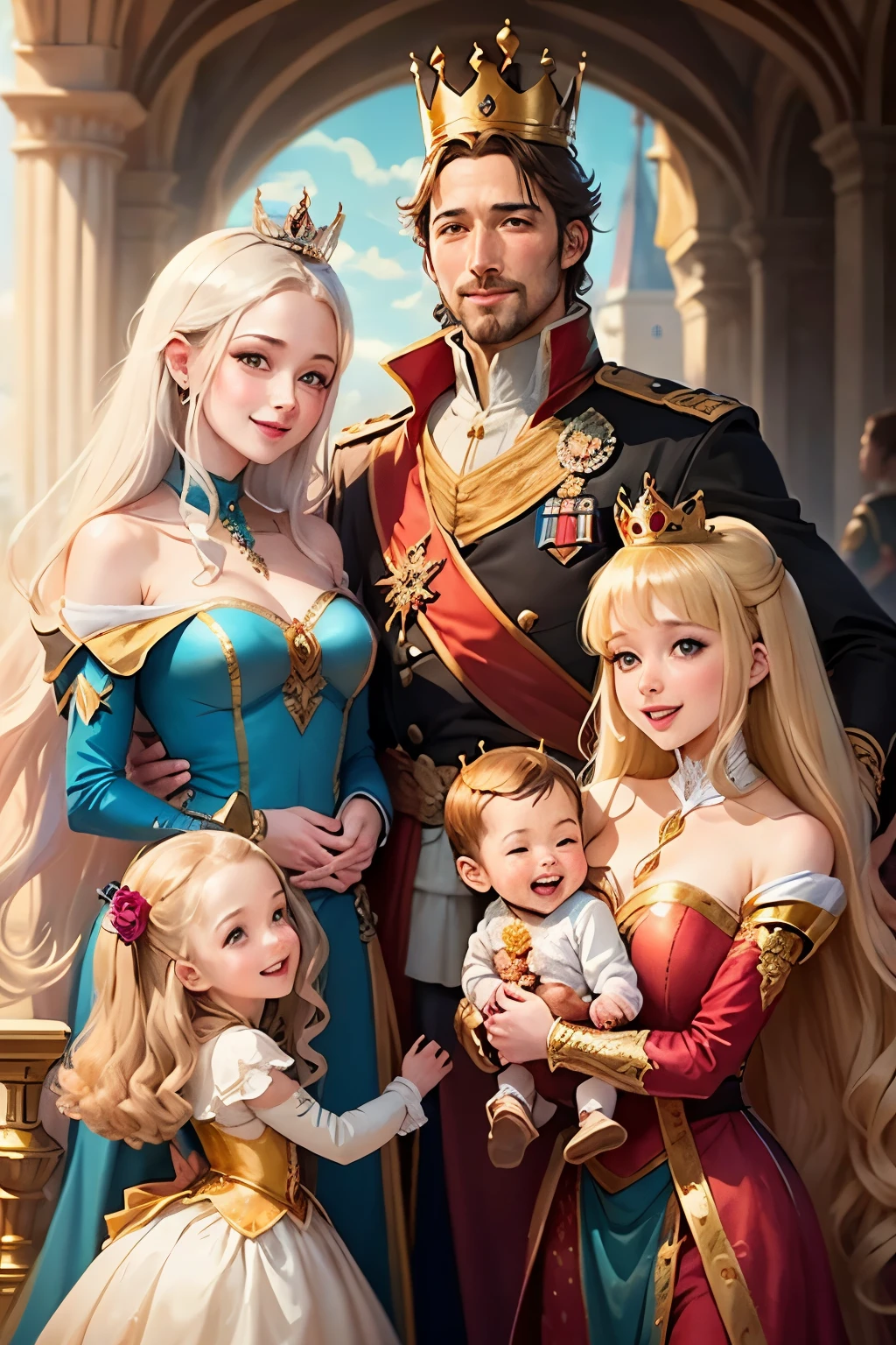 a happy family of a 2 princess 1 king 1 queen fantasy