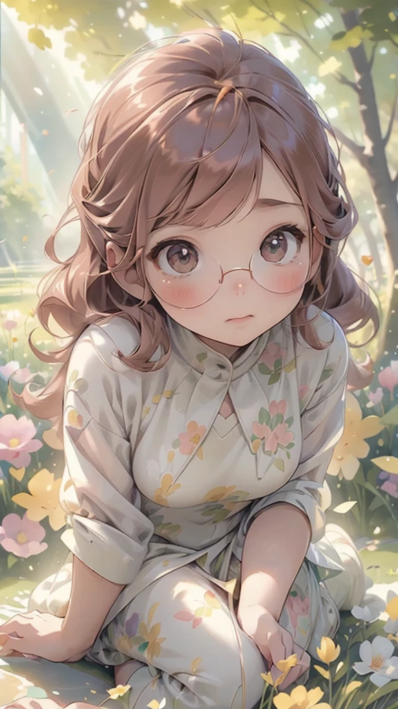 sitting, wariza, from above, spring clothes, light green floral print dress, pumps, Lots of colorful tulips, flower fields, warm atmosphere, rays of light from trees, backlit, profile
upper body, twinkle smile, 1girl, solo, 16years old, detailed beautiful face and eyes, brown eyes, (flat breasts:1.3), (very short hair:1.2), (bangs:1.2), (brown pink hair:1.2), hair fluttering, (well-proportioned body:1.2), (dynamic angle:1.3)
(masterpiece:1.2) , (best quality:1.2) , (ultra-detailed:1.2), more prism, vibrant color, ,hair over eyes, hair over one eye,a close up of image of girl with glasses and gold hair and long neck, 1girl, solo, long hair, tinted eyewear, round eyewear, sunglasses, jewelry, hair, bangs,Niji XL
