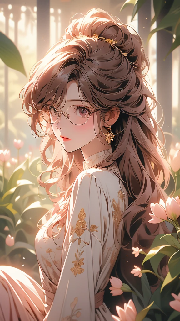 sitting, wariza, from above, spring clothes, light green floral print dress, pumps, Lots of colorful tulips, flower fields, warm atmosphere, rays of light from trees, backlit, profile
upper body, twinkle smile, 1girl, solo, 16years old, detailed beautiful face and eyes, brown eyes, (flat breasts:1.3), (very short hair:1.2), (bangs:1.2), (brown pink hair:1.2), hair fluttering, (well-proportioned body:1.2), (dynamic angle:1.3)
(masterpiece:1.2) , (best quality:1.2) , (ultra-detailed:1.2), more prism, vibrant color, ,hair over eyes, hair over one eye,a close up of image of girl with glasses and gold hair and long neck, 1girl, solo, long hair, tinted eyewear, round eyewear, sunglasses, jewelry, hair, bangs,Niji XL