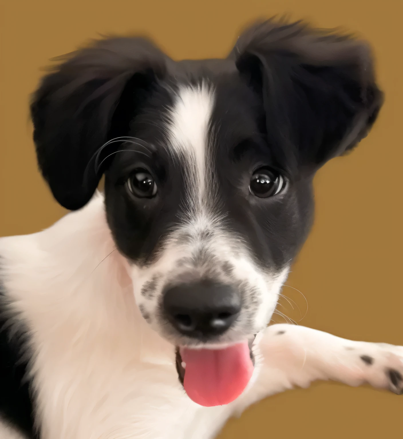 a very cute dog, she is very happy, hair drawing like a cartoon, her look is very happy and bright, she is smiling, the image is very detailed