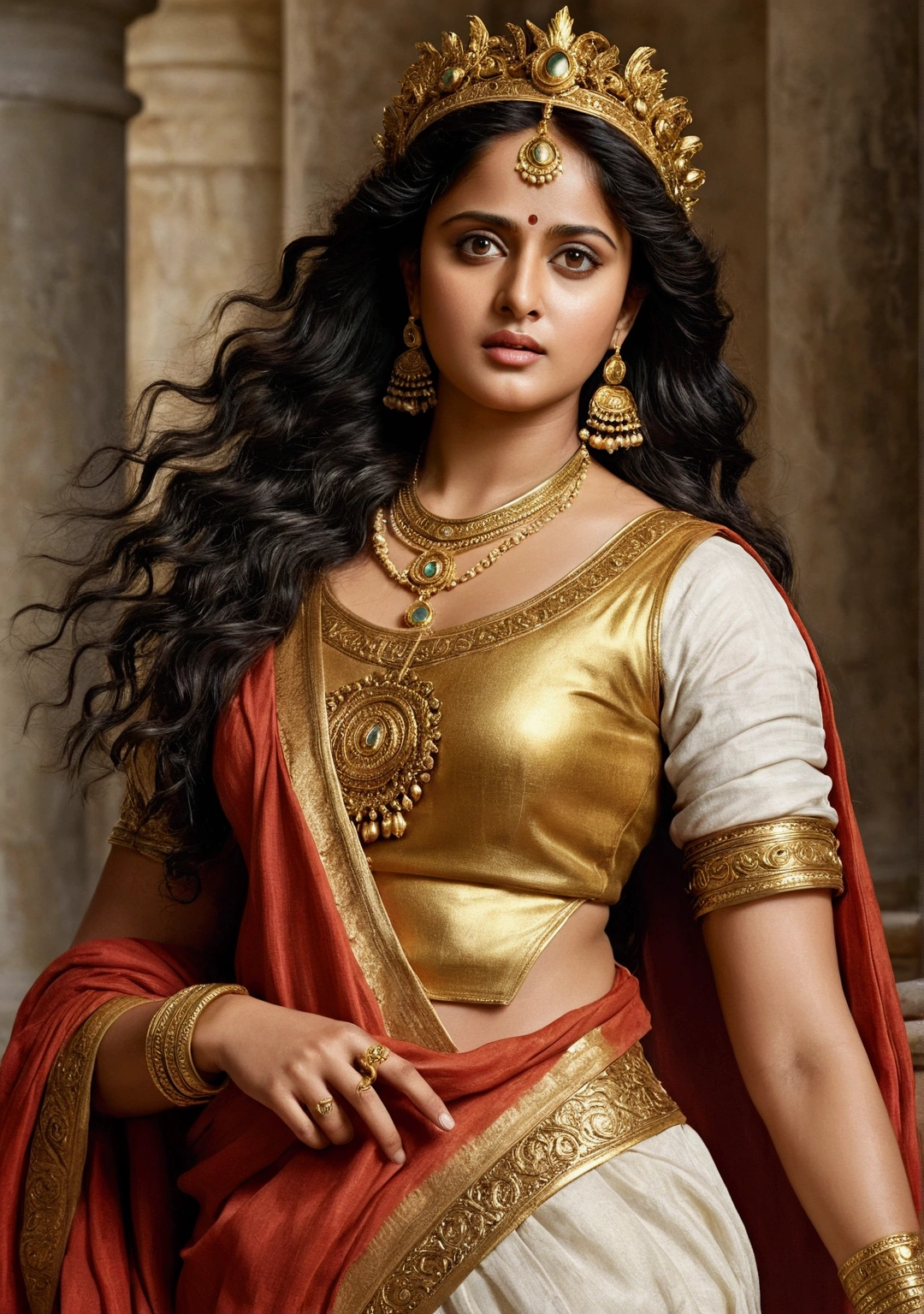 Looks like Anushka Shetty, Masterpiece, Best quality, high clarity eyes, beautifully styled hair, critically flawless,sharp picture, Full portrait, High pixels, perfect face, perfect eyes, beautiful face, perfect hands,perfect fingers, in Peter Paul Rubens style, by Peter Paul Rubens, baroque style, acrylic on canvas, highly detailed, description: "Create a nymph inspired by the tales of Greek or Roman mythology, embodying the essence of a natural element or location, and possessing a unique ability or trait that sets her apart."