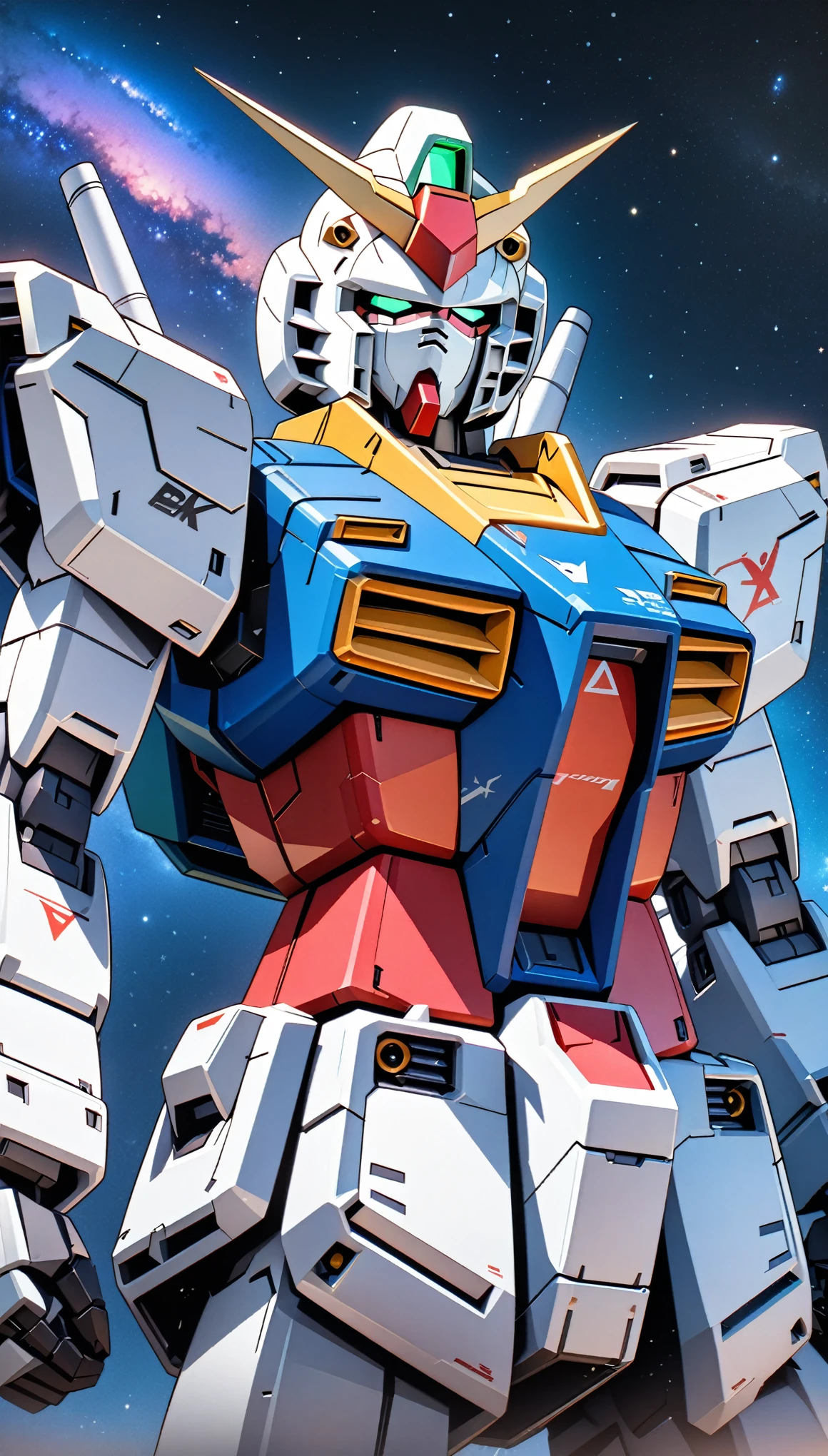(masterpiece),(Highest quality),(Very detailed:1.0),(Ultra-high resolution),8k,wallpaper,(Best illustrations),(Anime Style),(Hard Edge),robot,機動戦士Gundam,Gundam,RX78-2,(((Twin Eye))),(milky way,milky way),(Detailed face drawing),dynamic
