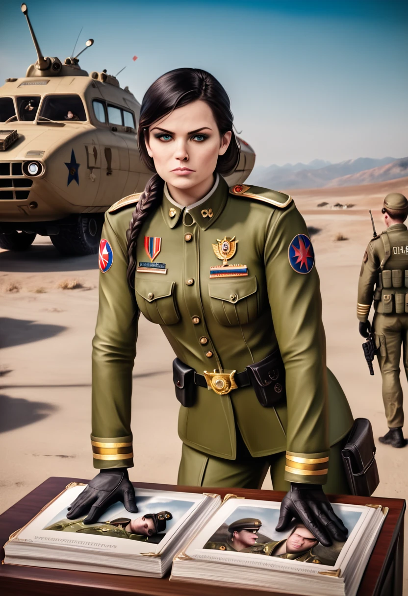detailed portrait of a thoughtful military strategist, 1 person, war-themed strategy game icon, (best quality,4k,8k,highres,masterpiece:1.2),ultra-detailed,(realistic,photorealistic,photo-realistic:1.37),digital painting,military uniform,serious expression,intense gaze,commander,battle plans,war room,tactical map