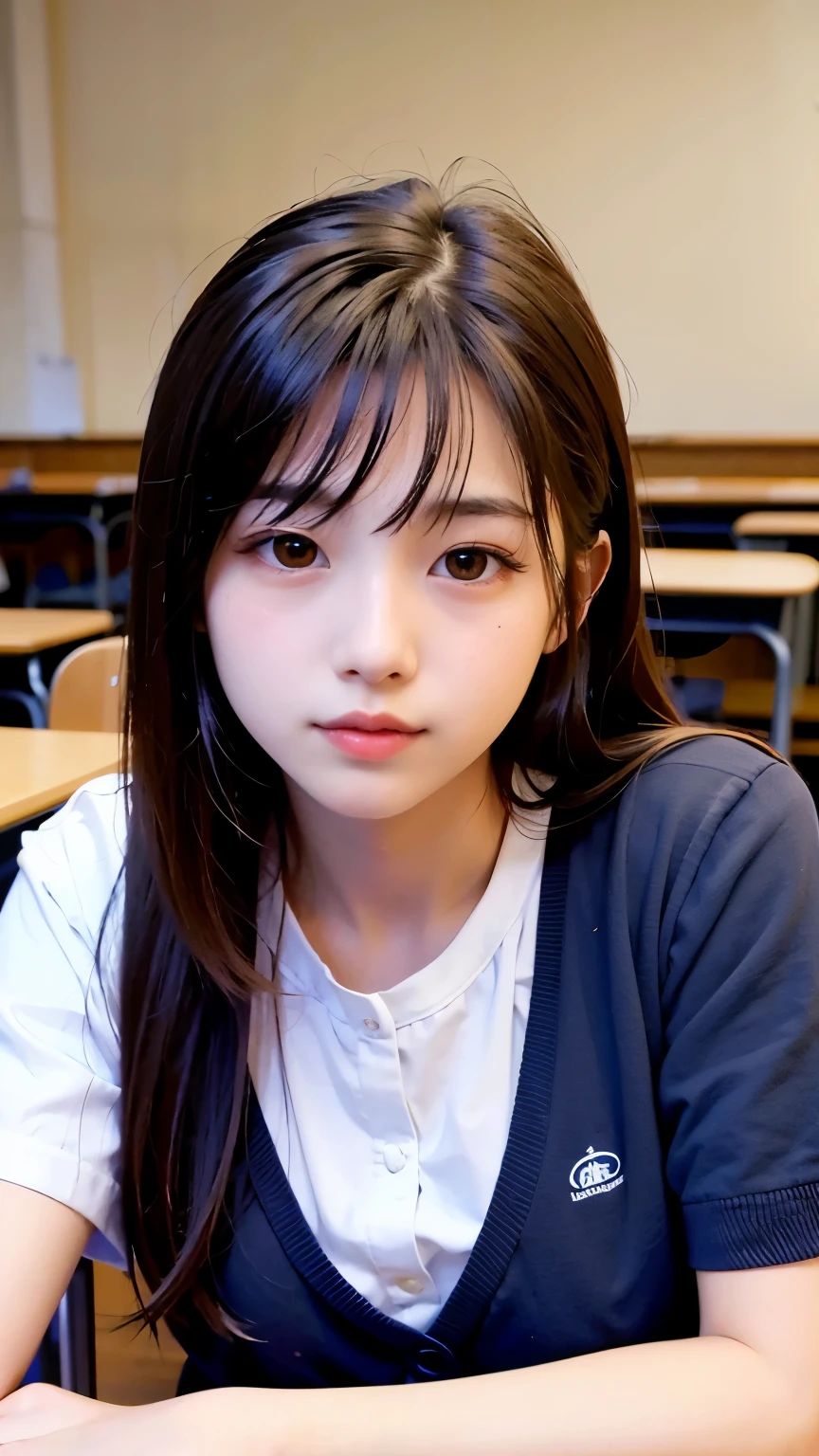 Highest quality, masterpiece, 1 girl, 14~18-year-old, Beautiful Face, Realistic, High resolution,School, Student Uniform,sexy,　Lying down