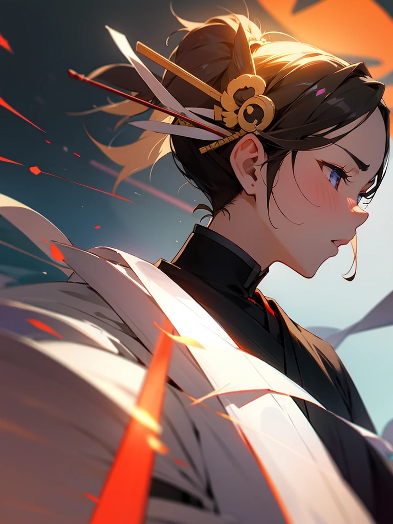 Center Parting、juvenile、Samurai's Son、High resolution, smile, Face up black hair, Purple Eyes、Round eyebrows、boy