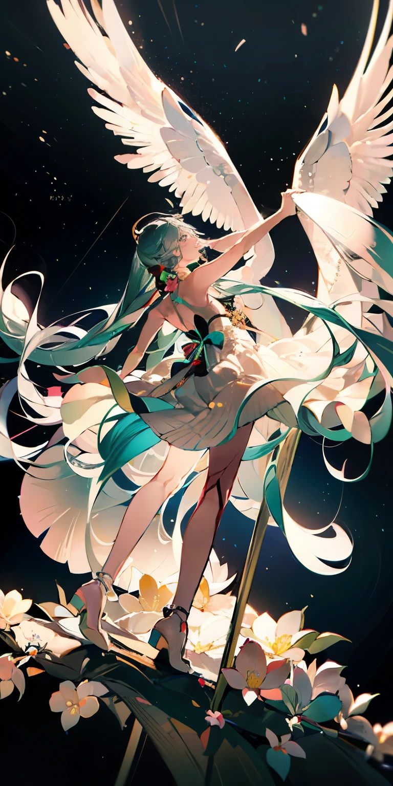 Full body painting,Detailed full body portrait,(Girl looking up at the starry sky), Angelic, Angelic, (Angel Wings), White Dress,Mandy Jurgens (Mandy Jurgens) Realistic paintings created, , Figurative Art, A detailed description, Realistically, A work of art, contour, View from the side, Simple background