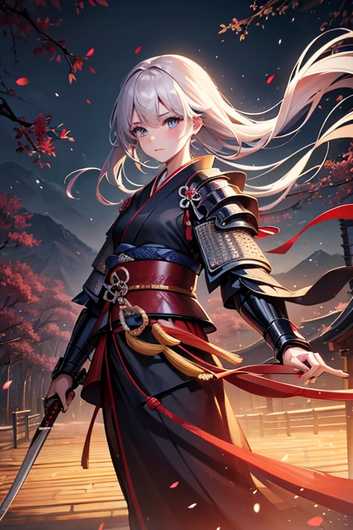 Highest quality, Ultra-high resolution, RAW Photos, Japanese style, kimono, Rin々Shii, Samurai, bamboo forest, Feel the wind, Japanese sword, (Samurai Armor:1.1)