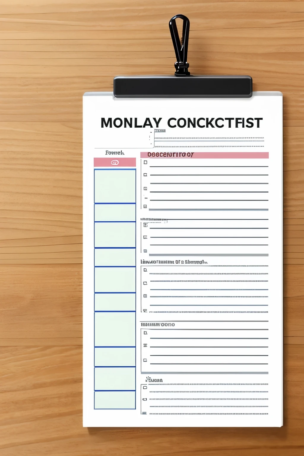 monthly checklist to complete 5 tasks daily