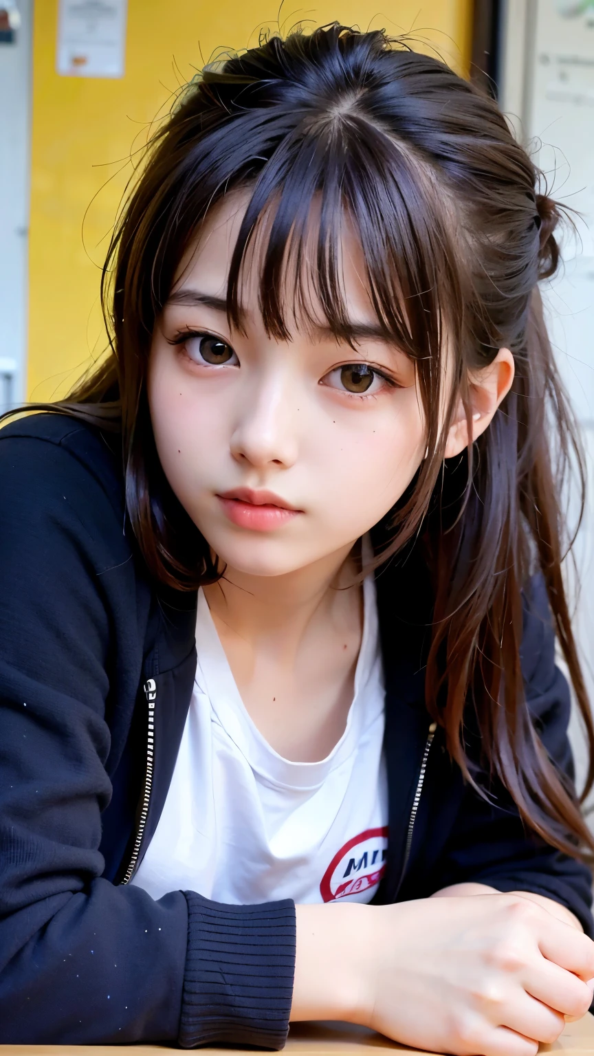 Highest quality, masterpiece, 1 girl, 14~18-year-old, Beautiful Face, Realistic, High resolution,School, Student Uniform,sexy, Lying down