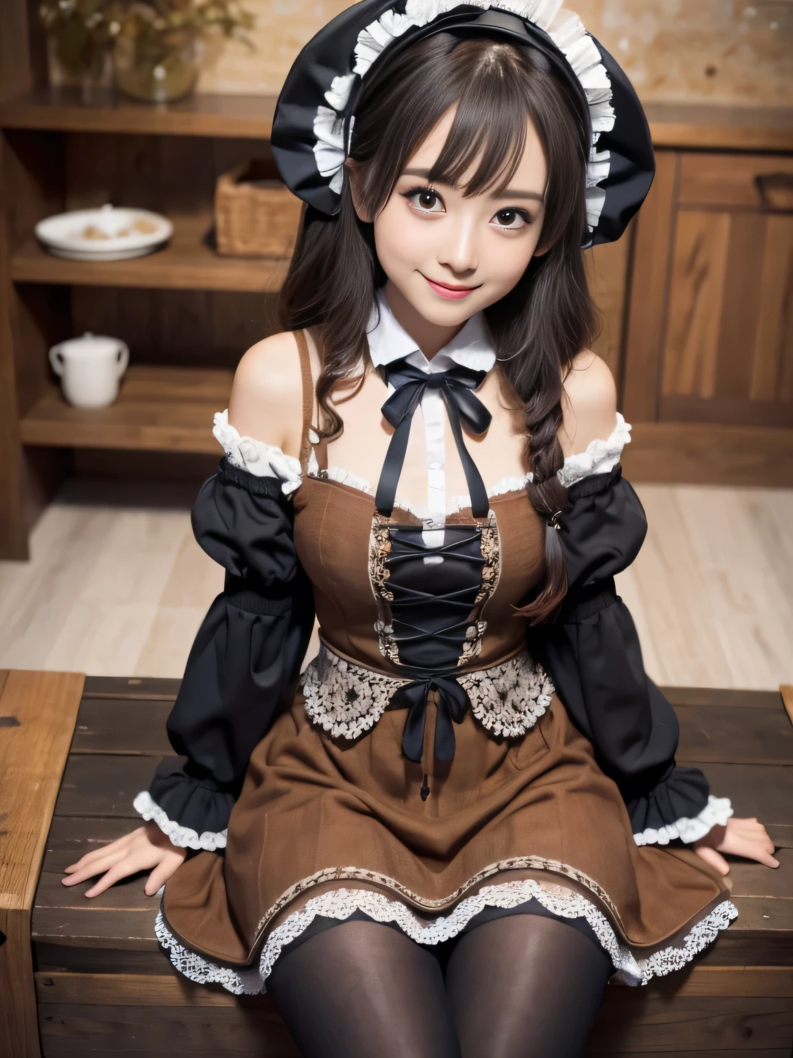 Thighs、Beautiful feet、logic、Brown clothes、whole body、Gothic Lolita、20-year-old、Fair skin、smile、
