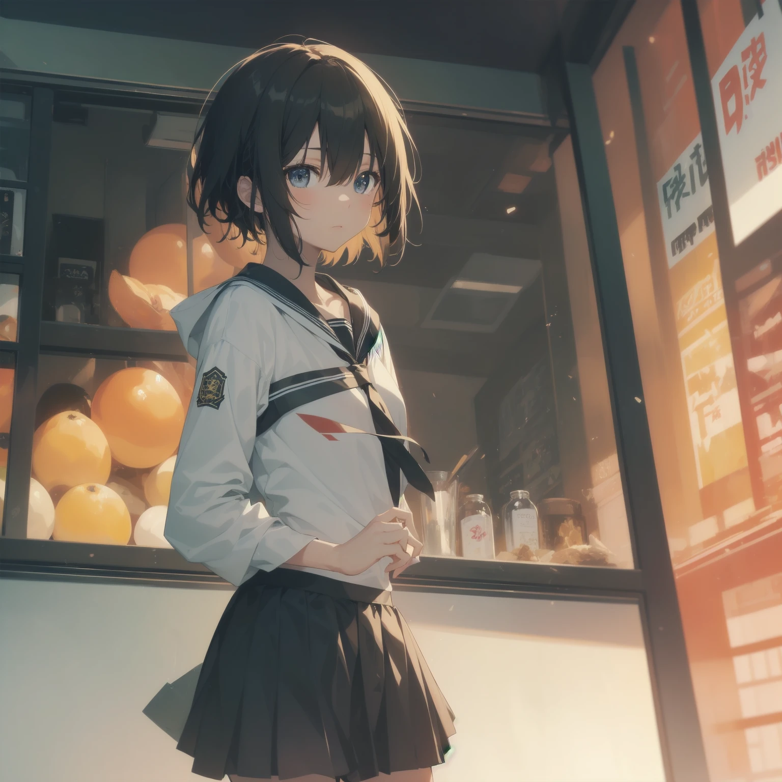 ultra-absurdres-Top quality by artist God, ultra-detailed, high resolution, anime moe artstyle, best anime 8k konachan wallpaper, pixiv contest winner, pool:2810, perfect anatomy,break, 1girl, (Please draw a girl walking sleepily to school alone. )break,(Solo,little female, 13-year-old:1.3),Full limbs, complete fingers,a junior high school student, (very short hair), short cut, flat chest, , small butt, small black eyes, beautiful detailed eyes, well-proportioned iris and pupils, expressive eyes, highres detailed hair, soft expression, salor school_uniform, sailor collar, serahuku, bow, pleated skirt,(Detailed Lighting), (Detailed background), in the School commute route. break,super detailed skin, Best cinematic lighting powered by famous artist, 8k,beauty illustration,photoshop_(medium),very aesthetic,break,((artist:yd_(orange_maru) )), artist:clamp ,artist:carnelian ,artist:kantoku ,