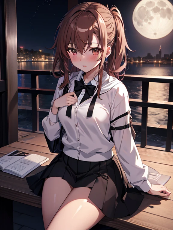 love confession, smartphone, Moonlit Confession, night, typhoon, Misaka Mikoto, highest quality, 1girl, uhd, retina, masterpiece, ccurate, anatomically correct, textured skin, super detail, high details, high quality, best quality, highres, 4K
