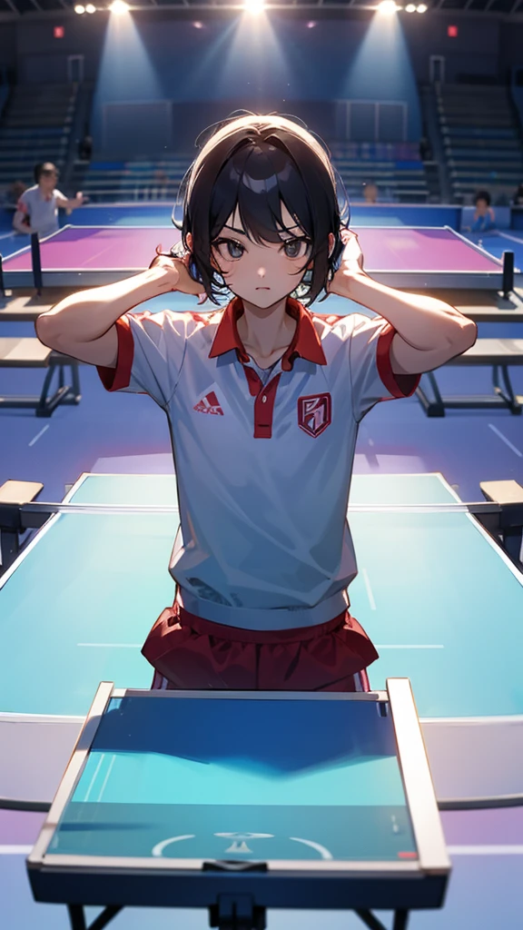 Playing table tennis at the Olympics。