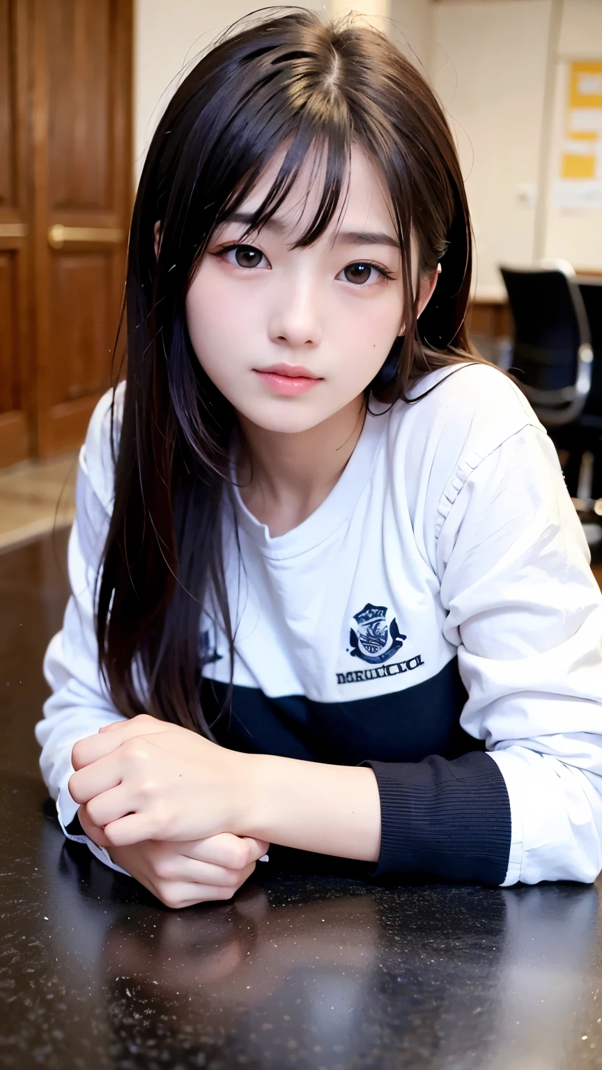 Highest quality, masterpiece, 1 girl, ~18-year-old, Beautiful Face, Realistic, High resolution,School, Student Uniform,sexy,　Lying down