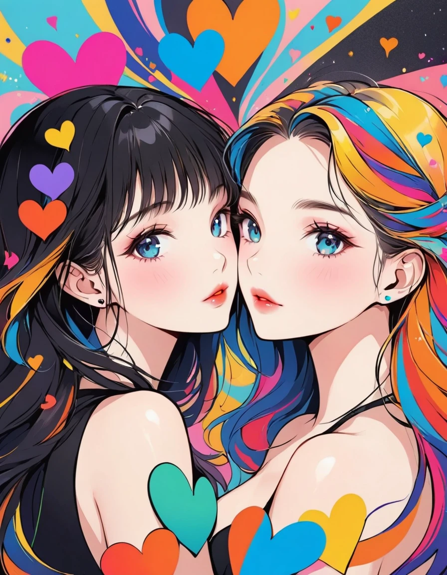 Black Star colorful style, Simple Line Initialism，Abstract art，Urban Background, (((The most beautiful girl of all time))), Sweet face. Lips in love, colorful hearts, stylish design, (((Love sex)))