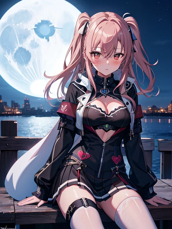 love confession, ghost ship, Moonlit Confession, night, typhoon, Misaka Mikoto, highest quality, 1girl, uhd, retina, masterpiece, ccurate, anatomically correct, textured skin, super detail, high details, high quality, best quality, highres, 4K