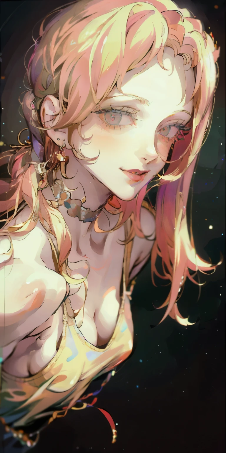 masterpiece, best quality, masterpiece, God-like quality, Godly Art, The face is rich in detail, Highly realistic, Lovely, Young Girls, Smile, big eyes, Long eyelashes, Colorful hair, Colorful eyes, Glowing skin, Full lips, thick lips, Glowing skin, blush, Magnificent views