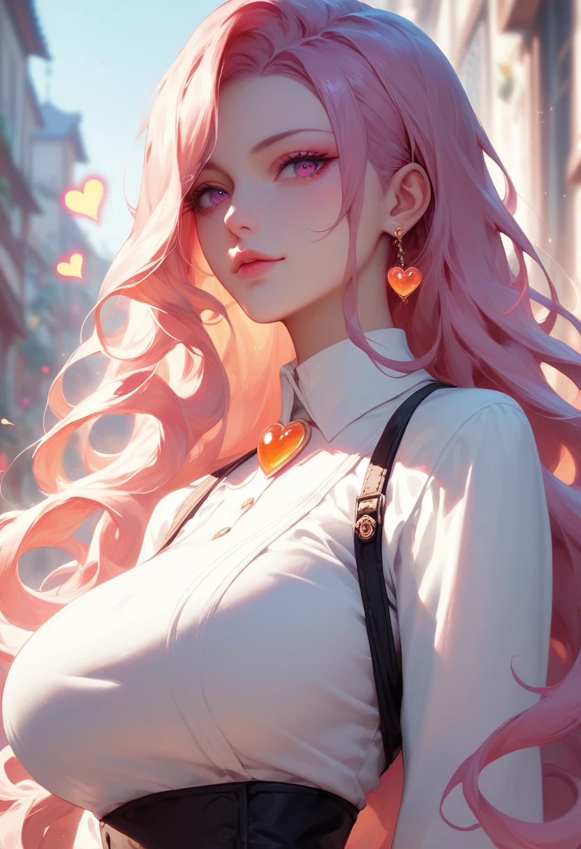 character concept design,1girl,half body,ojou-sama posture,incredibly long hair,light painting,time-lapse photography,Diffuse gradient,vertical random light line,colorful heart，A picture made of glowing lines，Big breasts