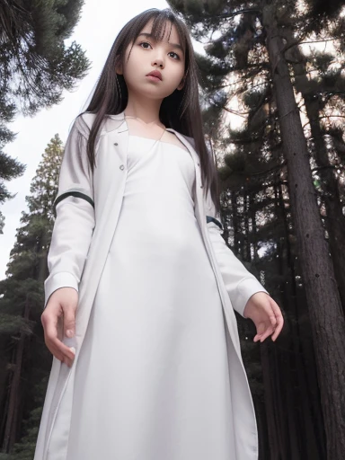 Japanese female, (underweight), (flat chest best quality:1.5),
forest, disgust, standing, long hair, (white dress), with a tree, dark academia, full body shot, ((from below)), (monochromatic:1.3)