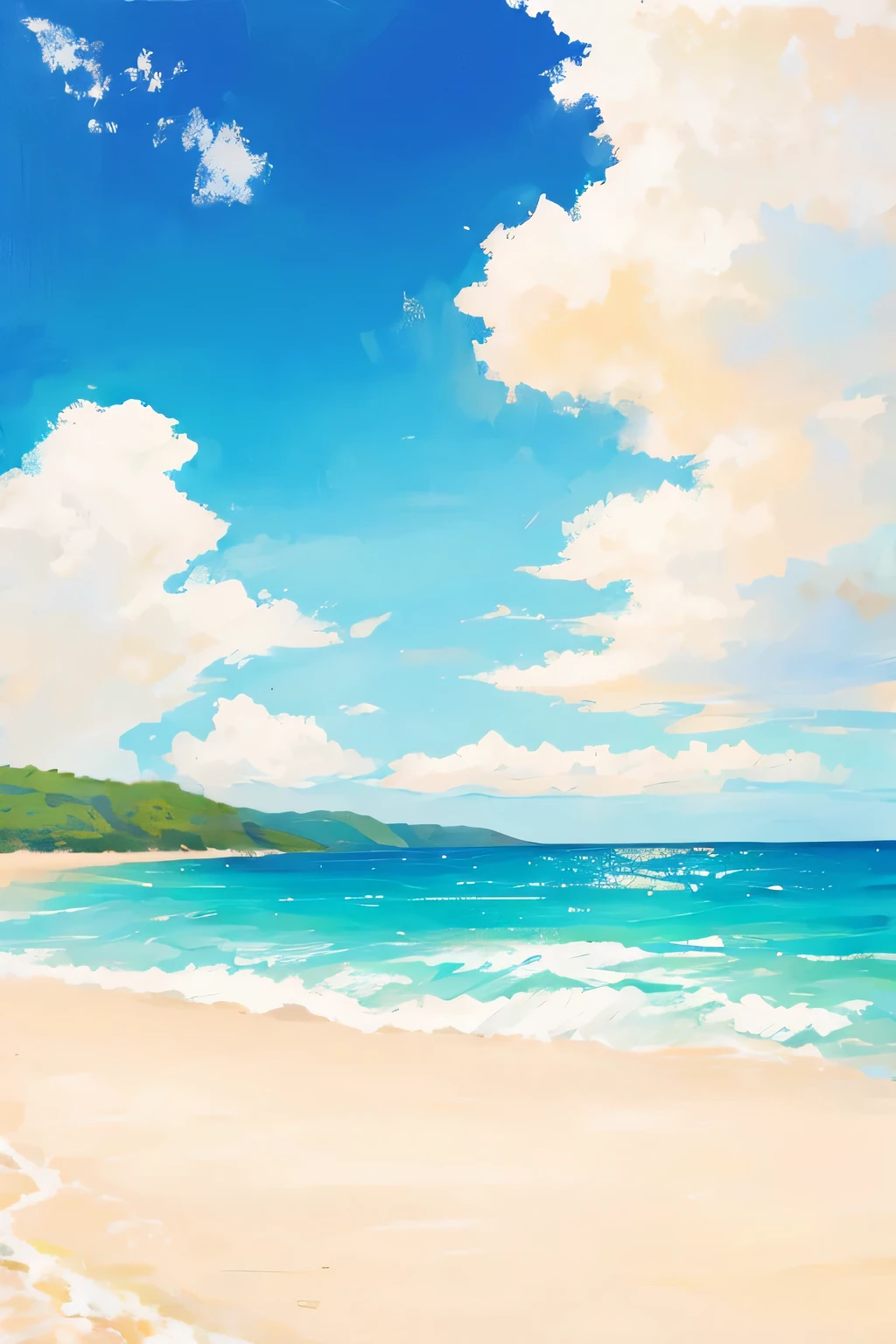 summer, beach, water, sunny, clouds