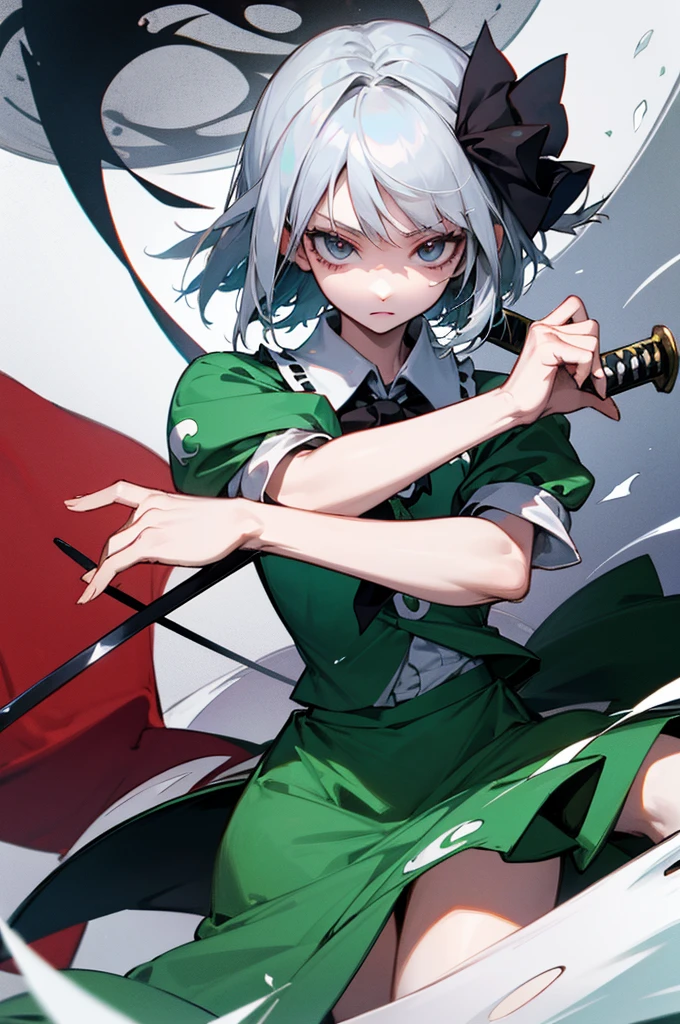 Konpaku Youmu from Touhou Project, silver hair, holding a sword