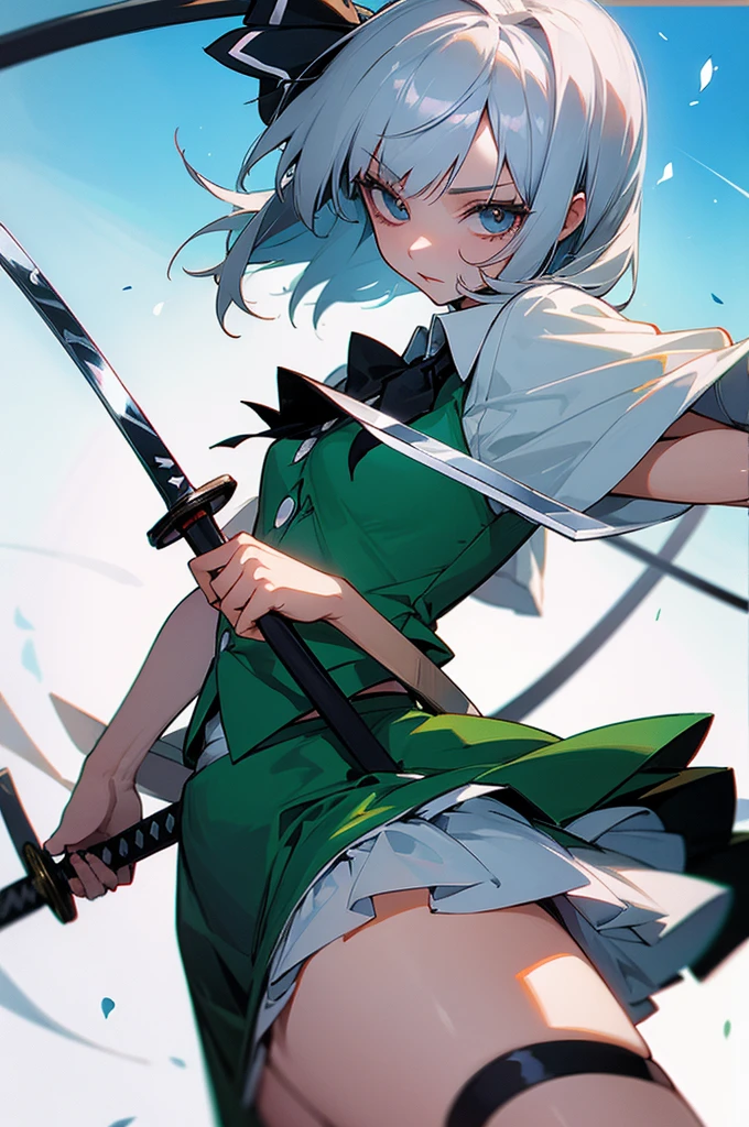 Konpaku Youmu from Touhou Project, silver hair, holding a sword