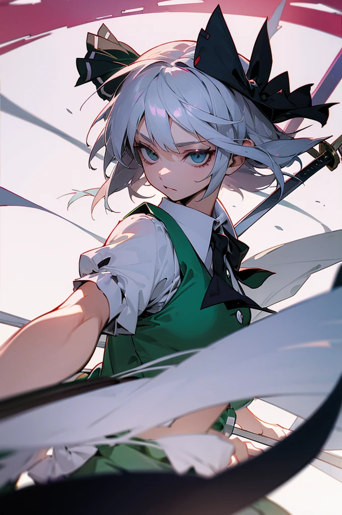Konpaku Youmu from Touhou Project, silver hair, holding a sword