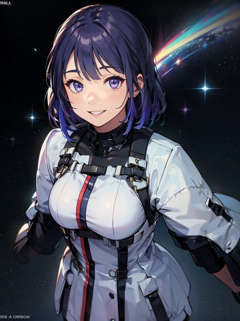 1 girl,Highest quality,((Highest quality)),((Tabletop)),((Perfect Face)),1 girl,smile,beauty,((Holographic)),Shooting stars flow,Fantastic,Cinematic,Like the cover of a movie