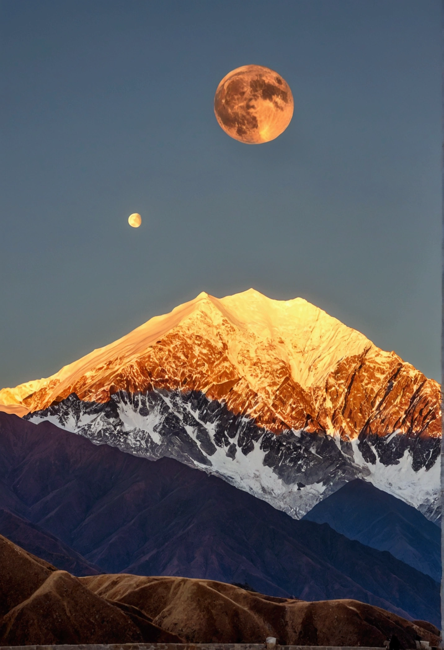 The thundering Andes、A big mountain in front of me々、A huge sun and moon