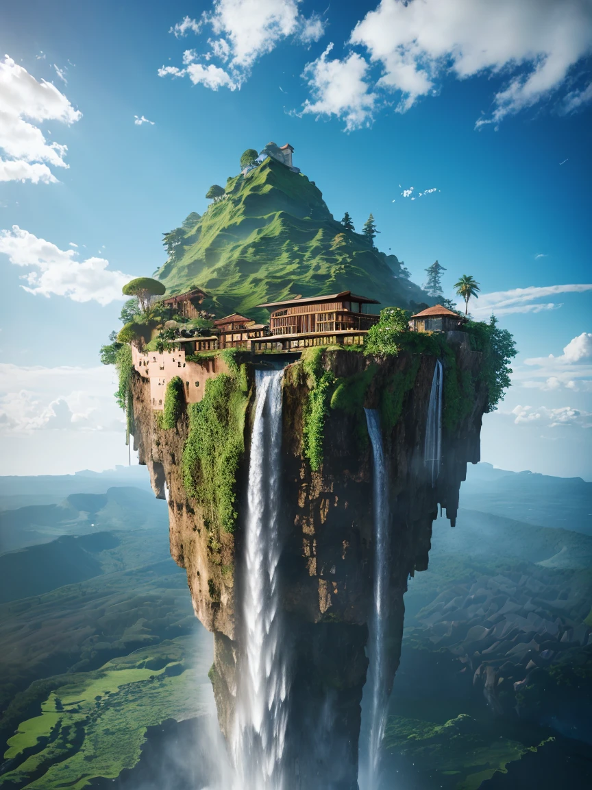((Fantastic landscape)),photograph,(unrealistic),((waterfall)),((high place)),((Floating Island))