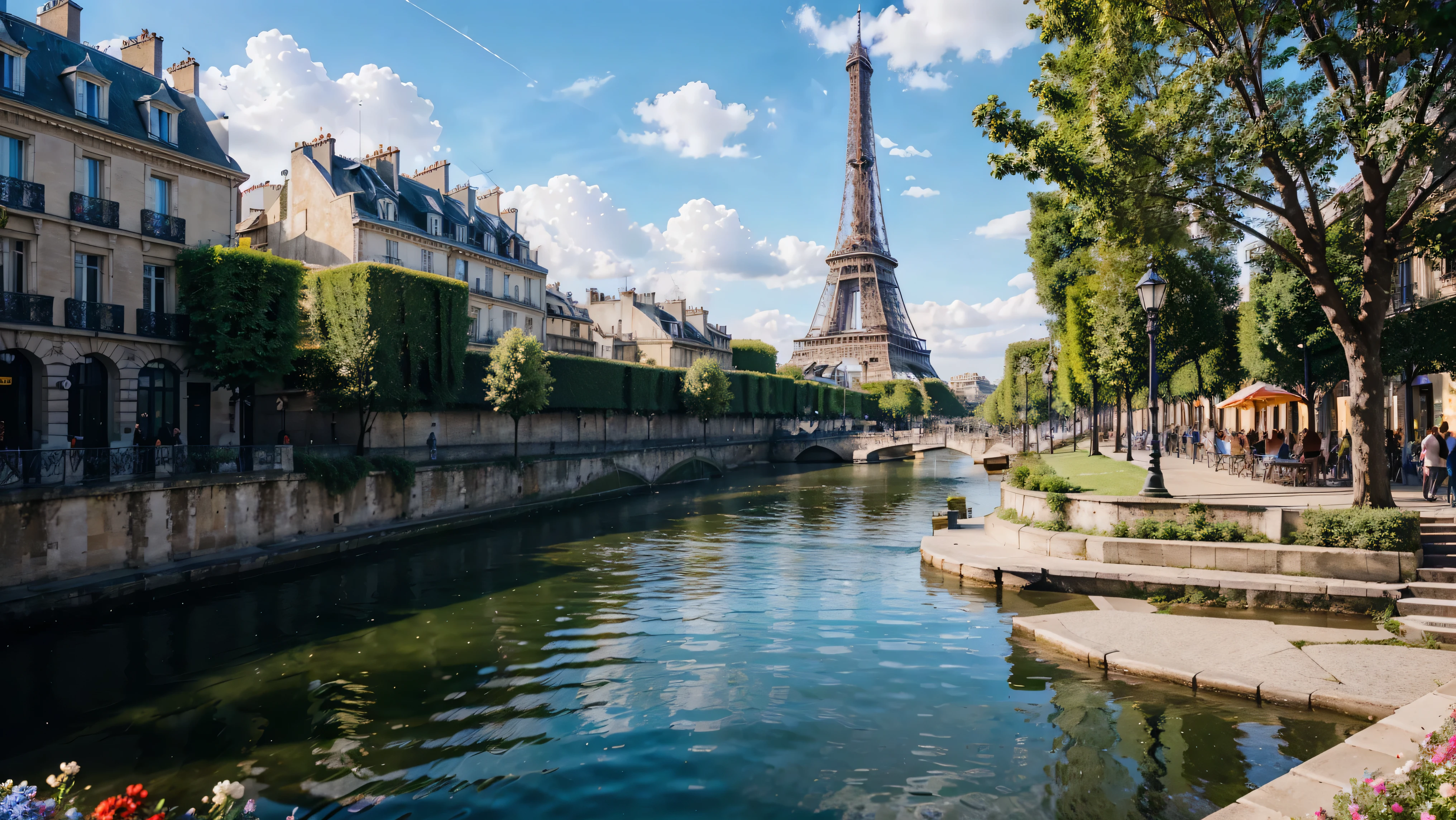 a beautiful sunny day in paris, the eiffel tower, cobblestone streets, outdoor cafes, flowers blooming, blue sky with wispy clouds, vibrant colors, intricate architecture, picturesque landscape, high detailed, photorealistic, 8k, highly detailed, masterpiece, cinematic lighting, warm color palette, Fujifilm XT3 sharp focus, professional lighting, vivid colors, intricate details, film grain, Fujifilm XT3 realistic painting art, f5.6, physically-based rendering, natural lighting, cinematic lighting ,dramatic lighting, professional, colorful lighting, vibrant colors, studio lighting, professional photography, cinematic composition, landscape, (best quality,4k,8k,16k,Highest,masterpiece:1.2),(realistic,photorealistic,photo-realistic:1.37), (extremely detailed CG unit, 16k wallpaper), Utilize state-of-the-art deep learning models and adjust parameters according to quality metrics such as Structural Similarity (SSIM) and Perceptual Loss to create an image that is indistinguishable from a real, high-quality photograph, Make sure the scene looks and that the young woman is harmoniously integrated into the environment, (fine-tuning), (be creative), (ultra-high definition, hyper-realistic, highly detailed, high-quality image, sharp focus, professional lighting, vivid colors and intricate details),