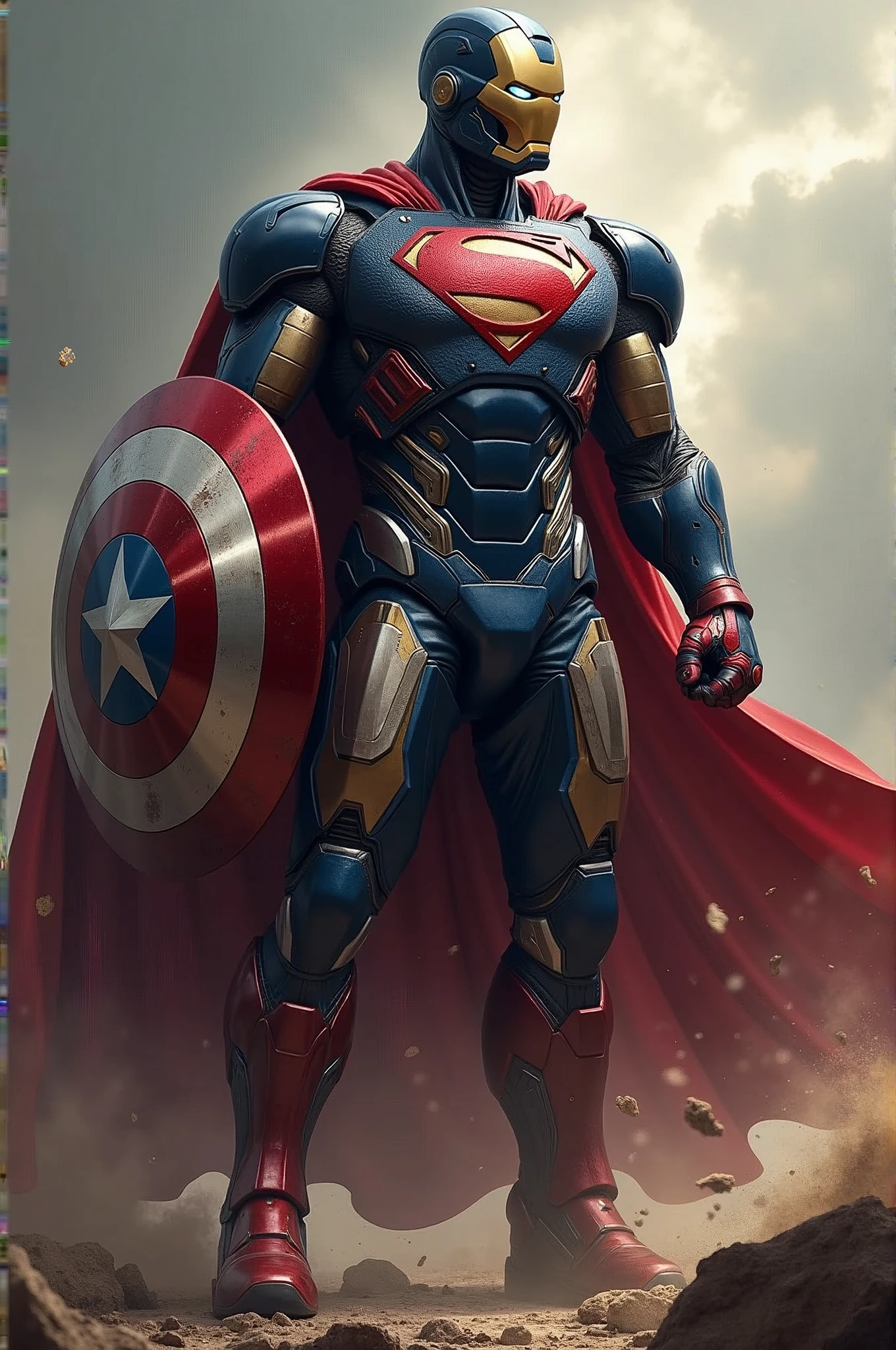 Possessing Iron Man&#39;s armor，and the Superman logo，A character holding a Captain America shield