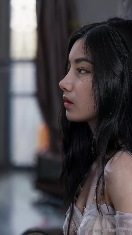 (Explicit content, high sexual tension, intense emotion, ultra-detailed, photorealistic, RAW, cinematic lighting, side lighting, close-up, best quality, high resolution)
In the quiet of the dimly lit room, the girl, with long, wavy auburn hair cascading over her shoulders, and her lithe body clad only in a silk satin nightgown, leaned into the boy, her eyes locked onto his as they both gave into the raw, primal desire that had been building between them. The boy, with defined abs and muscular arms, ran his fingers through her hair as he kissed her passionately, their bodies meshing together in a
