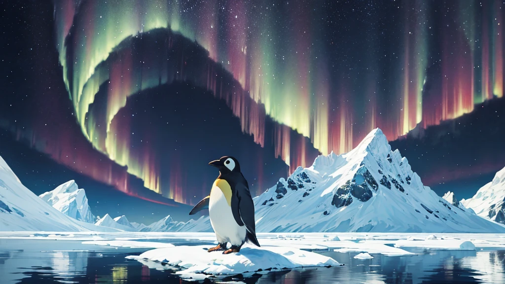 Antarctica、penguin、night、Aurora