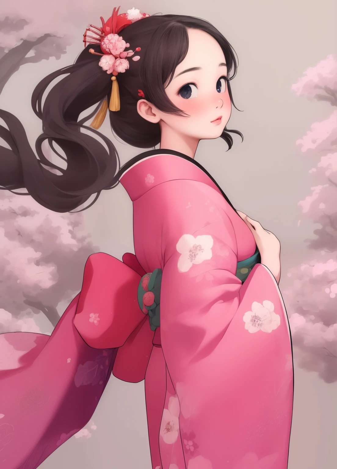 (masterpiece、Highest quality、Highest quality、Official Art、Beautiful and beautiful:1.2)、(One girl:1.3)Hatsune Miku、Twin tails,Beautiful breasts, Katsushika Hokusai,A woman in a kimono with flowers in her hair, Official illustrations, Official Artwork, Official Art, In the Ukiyo-e art style, Inspired by Hishikawa Moronobu, Cute girl anime visuals, In kimono, Japanese Art on Behance, Young woman anime visual, Inspired by Sukenori Nishikawa