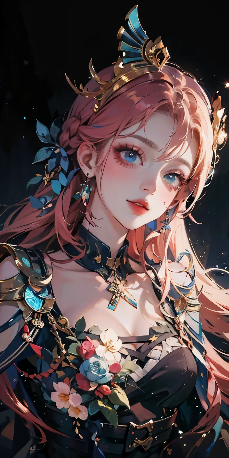 masterpiece, best quality, masterpiece, God-like quality, Godly Art, The face is rich in detail, Highly realistic, Lovely, Young Girls, Smile, big eyes, Long eyelashes, Colorful hair, Colorful eyes, Glowing skin, Full lips, thick lips, Glowing skin, blush, Magnificent views