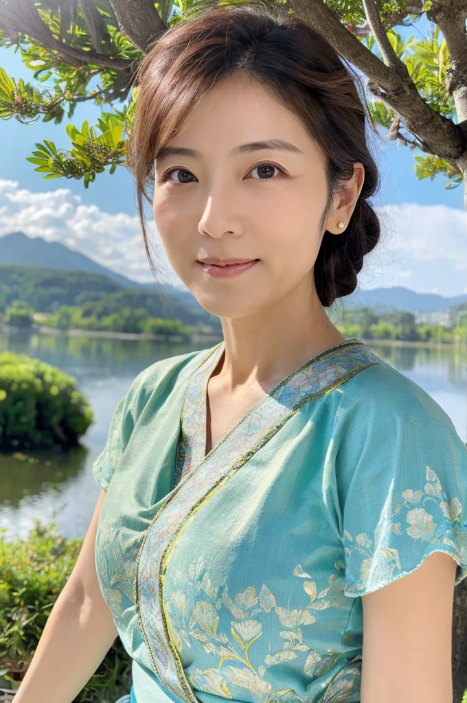 ((Highest quality)), ((masterpiece)), (detailed), Perfect Face,Japanese,landscape,Mature Woman,Upper Body,F Cup