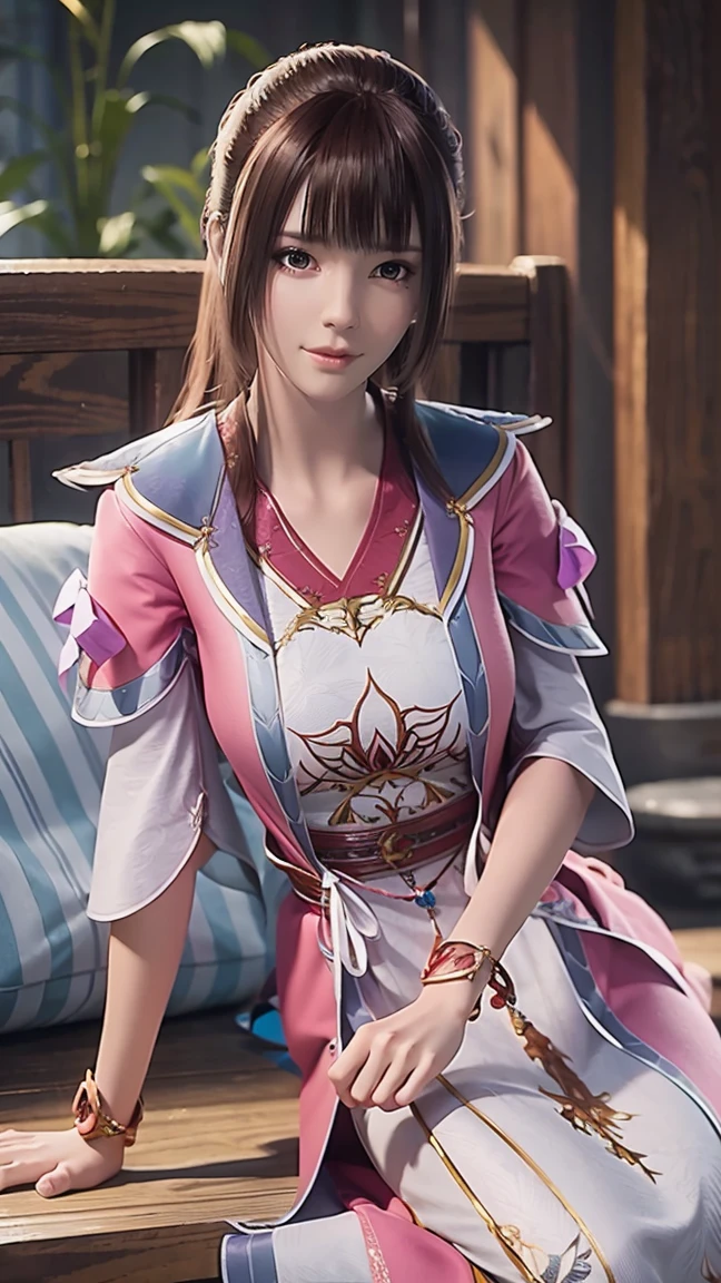 a beautiful young woman with long hair, wearing a nightgown, sitting on a bed, barefoot, in a dress, lying on her side, cross-legged, full body shot, (best quality,4k,8k,highres,masterpiece:1.2),ultra-detailed,(realistic,photorealistic,photo-realistic:1.37),beautiful detailed eyes,beautiful detailed lips,extremely detailed eyes and face,longeyelashes,natural lighting,warm tones,soft focus,portraits,chiaroscuro,depth of field