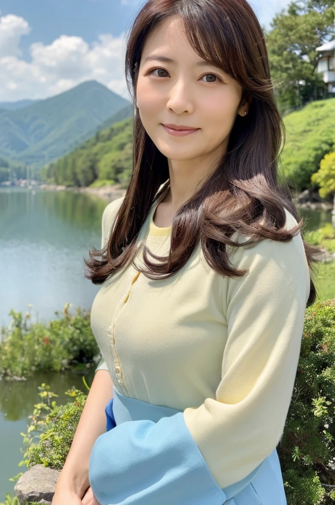 ((Highest quality)), ((masterpiece)), (detailed), Perfect Face,Japanese,landscape,Mature Woman,Upper Body,F Cup